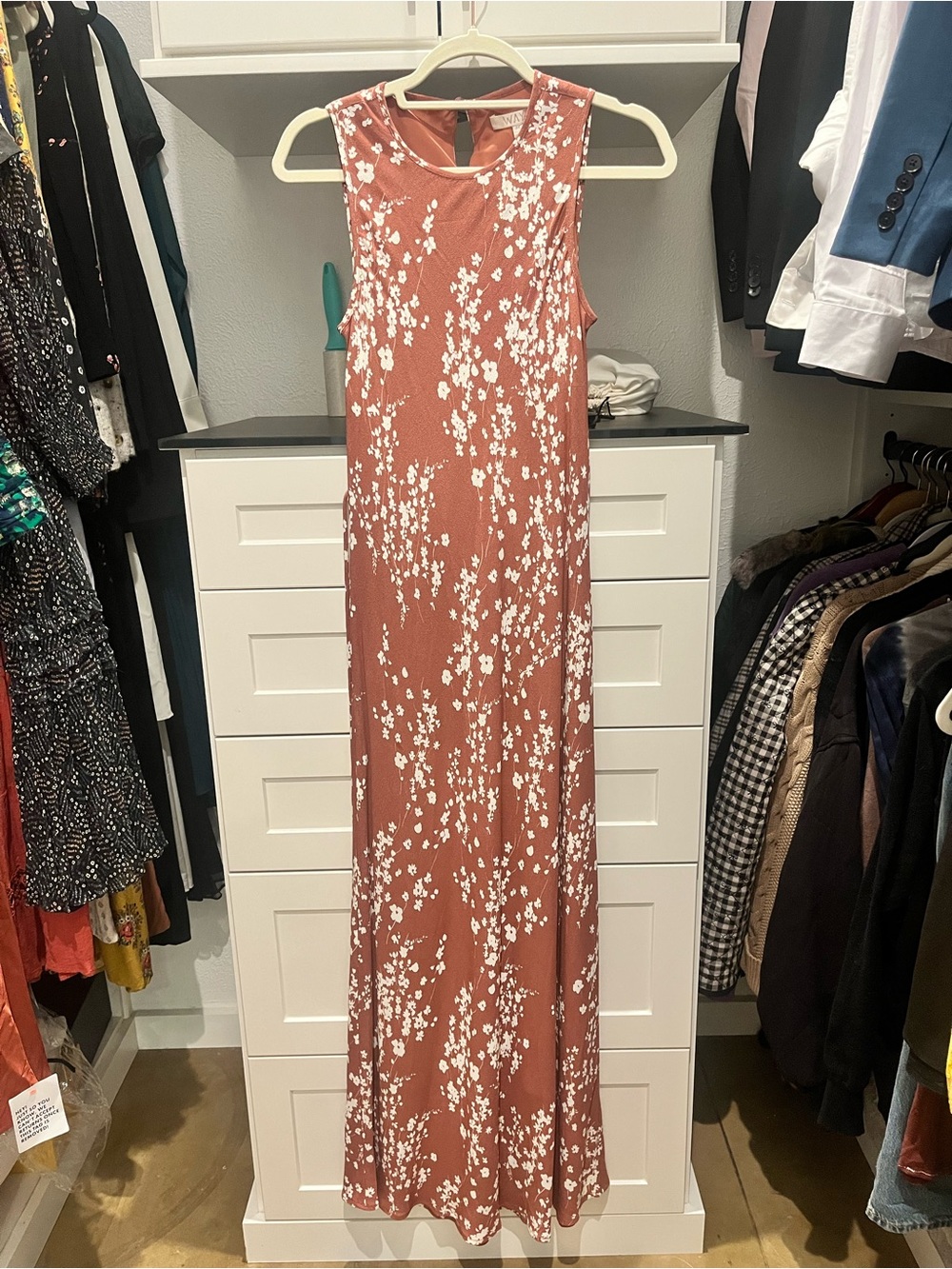 Wayf Rust-Red Floral Sleeveless Maxi Dress